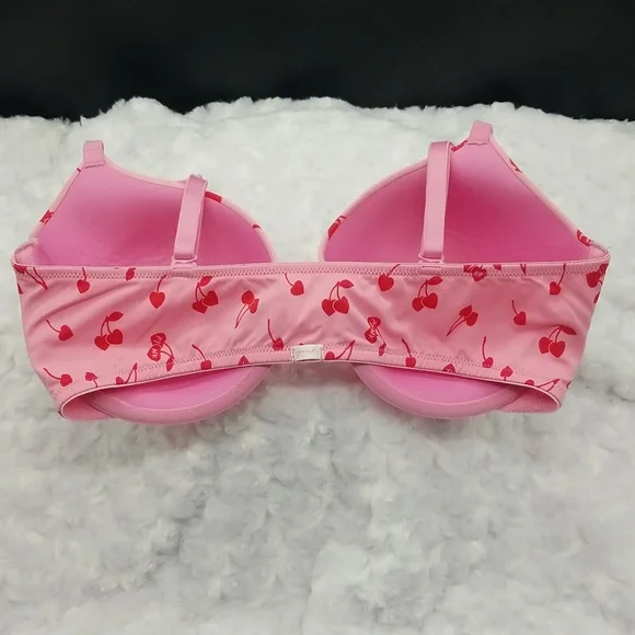 PINK Victoria's Secret Pink with Red Heart Cherries 36D T-shirt Underwire Bra - Picture 2 of 5